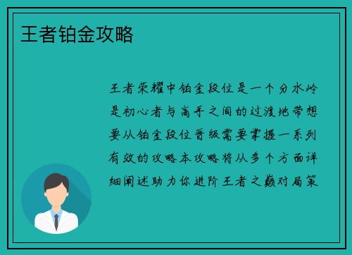 王者铂金攻略
